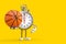 Modern Stopwatch Cartoon Person Character Mascot with Basketball Ball. 3d Rendering