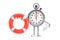 Modern Stopwatch Cartoon Person Character Mascot with Life Buoy. 3d Rendering