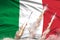 Modern strategic rocket forces concept on flag fabric background, Italy ballistic missile attack - military industrial 3D