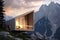 modern style architecture of chic minimalist tiny wooden house at Italian Alps. AI Generated