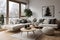 Modern style interior living room warm Scandinavian and cozy with wooden decoration, Cozy beige tone stylish, furniture,