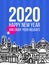 Modern style numbers 2020 with cityscape of worlds most popular tourist attractions and happy New Year greetings