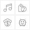 Modern Style Set of 4 line Pictograph Grid based audio; money; tag; mark; emote