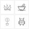 Modern Style Set of 4 line Pictograph Grid based crown; lamp; king; food; work