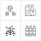 Modern Style Set of 4 line Pictograph Grid based data distribution setting, power, floppy disk, up, pencil