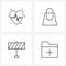 Modern Style Set of 4 line Pictograph Grid based heart; diversion; favorite; shopping; document