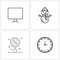 Modern Style Set of 4 line Pictograph Grid based monitor, Friday, Santa clause, search, time