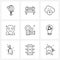 Modern Style Set of 9 line Pictograph Grid based bulb, camcorder, cloud, camera, science