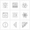 Modern Style Set of 9 line Pictograph Grid based development, build, work, application, animals