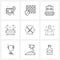 Modern Style Set of 9 line Pictograph Grid based knife, service, software, hotel, wife