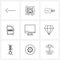 Modern Style Set of 9 line Pictograph Grid based screen, files, market, file type, file