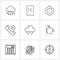 Modern Style Set of 9 line Pictograph Grid based weather, cross, basic, phone, call