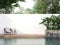 Modern style swimmimg pool terrace with blank wall for copy space 3d render