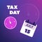 Modern Style Tax Day Reminder Concept, Blue and Purple Calendar Design with Clock - US Tax Deadline Template, New Extended Date