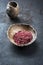 Modern style traditional gourmet red wine salt in a earthenware bowl