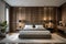 modern styled bedroom with wardrobe shutter facia in geometrical pattern.Ai generated