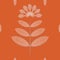 Modern stylised flowers and leaves with white waffle texture. Seamless vector pattern on rich orange background. Great