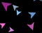 Modern stylish concept of colorful triangles on dark background. Abstract Paper planes, arrows, arrowheads. Vector illustration.