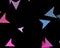 Modern stylish concept of colorful triangles on dark background. Abstract Paper planes, arrows, arrowheads. Vector illustration.