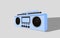 Modern stylish music receiver. Blue Boombox, audio and music. Retro old Realistic 3d object. Tape recorder vintage