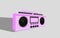 Modern stylish music receiver. Pink Boombox, audio and music. Retro old Realistic 3d object. Tape recorder vintage