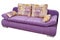 modern stylish purple fabric sofa with pillows and armrests, which are adjustable