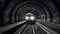 Modern subway train speeds through dimly illuminated underground corridor generated by AI