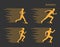 Modern symbol for run. Gold set of silhouettes of runners.