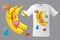 Modern t-shirt print design with funny bananas and emoticons, use for sweatshirts and souvenirs, cases for mobile phones