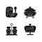 Modern tableware black glyph icons set on white space