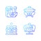 Modern tableware gradient linear vector icons set