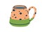 Modern tea cup. Ceramic coffee mug with handle. Cute teacup in doodle style. Stylish trendy drink crockery with dots, spots.