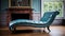 Modern Teal Leather Chaise Lounge In Classicist Style