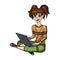 Modern teen girl with two tails sitting with her laptop. Communication on the Internet, online games or distance