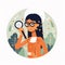 Modern Teenager Detective, Minimal Flat Vector Icon with Magnifying Glass and Cash