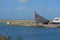 Modern terminal building, docks, quays and pier in the harbor of Calais