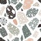 Modern terrazzo texture. Seamless pattern with colored stone fractions or pieces scattered on white background. Creative