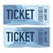 Modern ticket template in blue and cyan colours with tear-off or detachable part and barcode.