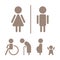 Modern toilet signage has man, woman, baby, old people and disabled on white background