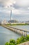 Modern tower and Jamsil Railway Bridge over the Han River