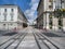 Modern Tram Track in Tours, France, Cityscape background.