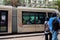 A modern tramway passing on the road in Rabat