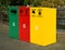 Modern trash bins for waste segregation. Separate waste collection. Moscow, Russia