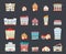 Modern trendy retro house street flat icons set vector illustration