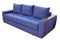 modern triple cozy blue fabric sofa with red stitching and with wooden lining on the armrests on a white background