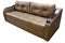 modern triple cozy brown fabric sofa with a wooden lining on the armrests on a white background