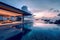 Modern Tropical Island Villa Home With Infinity Swimming Pool At Twilight - Generative AI Image