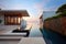 Modern Tropical Island Villa Home With Infinity Swimming Pool At Twilight - Generative AI Image