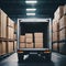 Modern Truck Being Loaded with Boxes in a High-Tech Warehouse, Generative AI