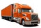 Modern truck Volvo VT880 with semi-trailer completely orange.